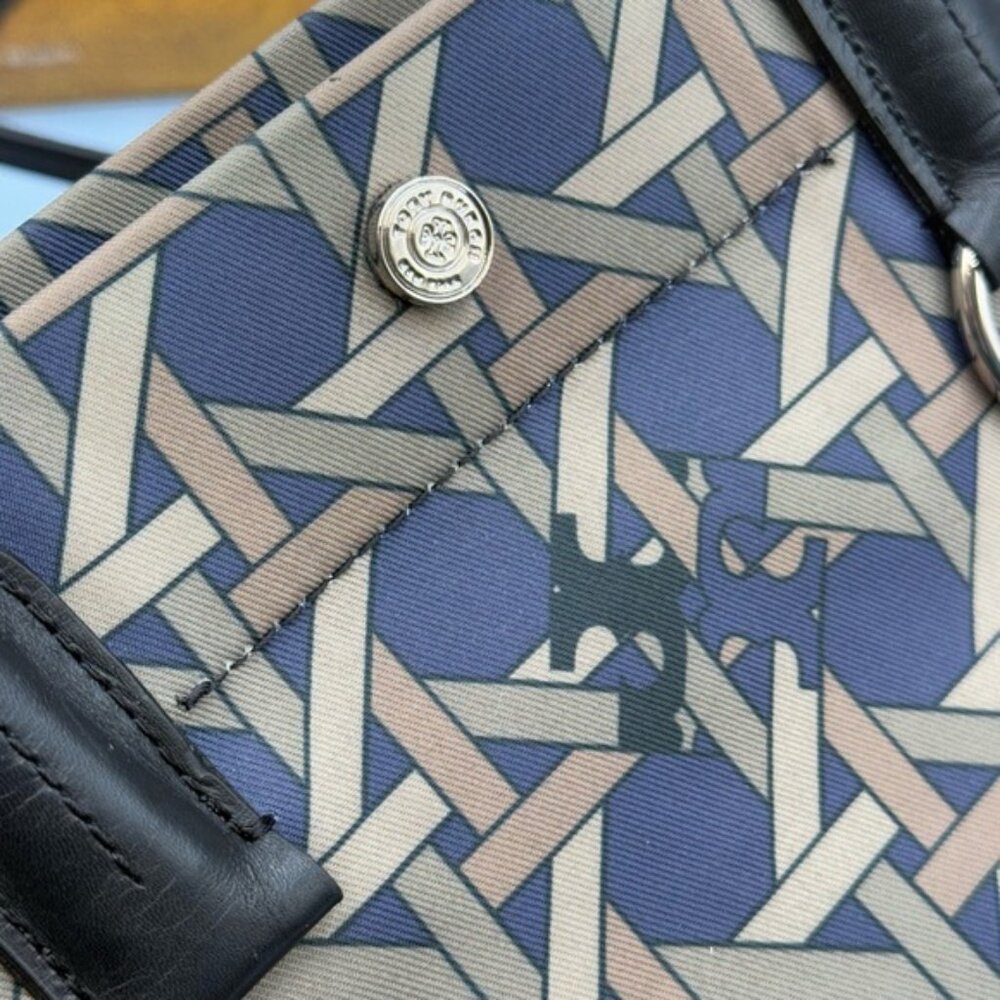 🆕 TORY BURCH 🧿 NWOT Small Basketweave Tote Bag, Cotton Canvas & Leather - AUTH - Picture 11 of 16
